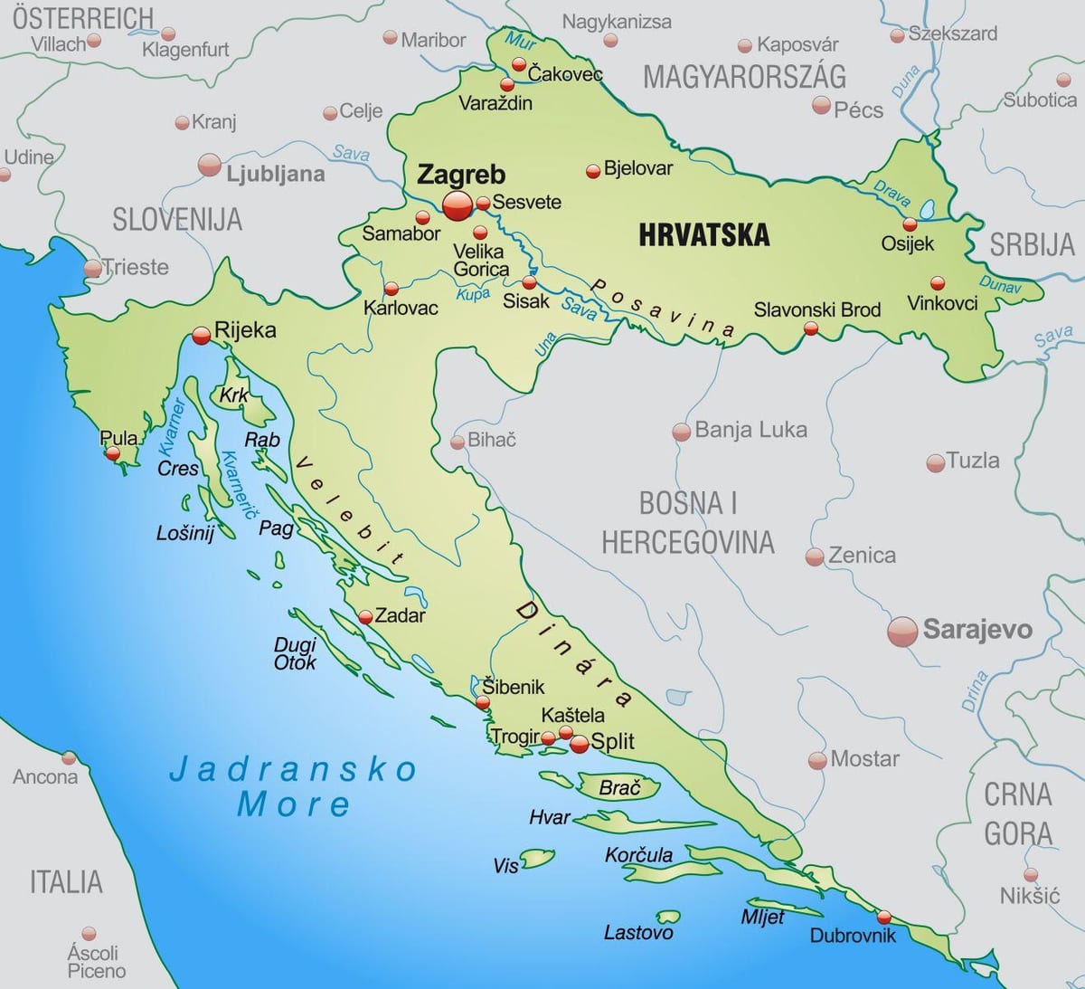 iparraldeko kroazia mapa