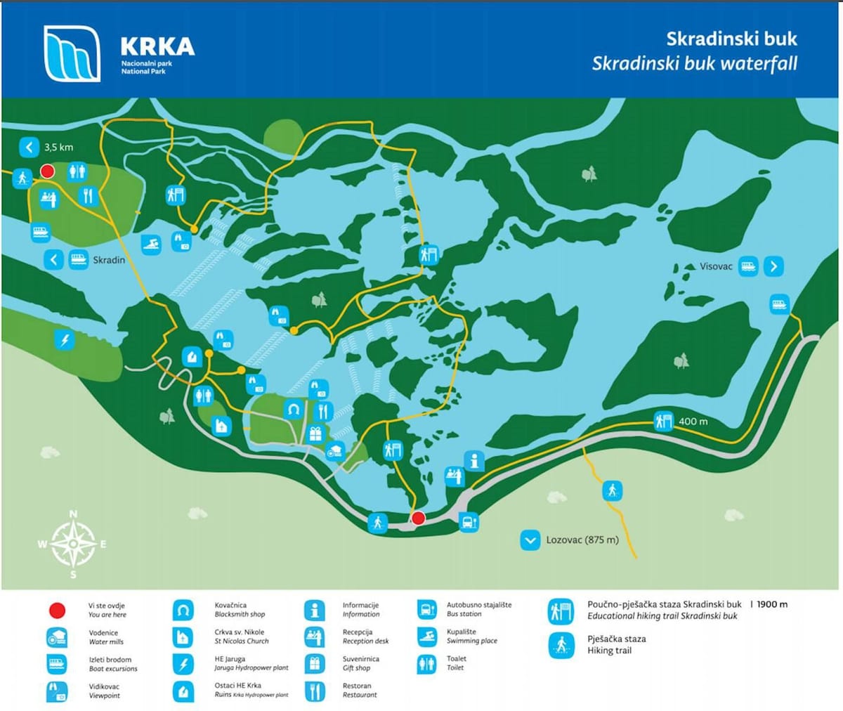 krka parke nazionala kroazia mapa