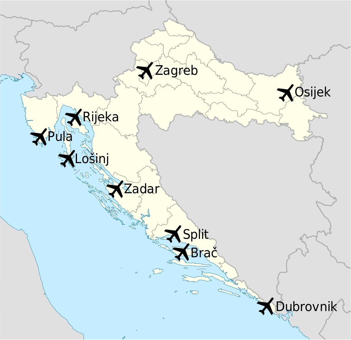mapa kroazia erakutsiz aireportuetan