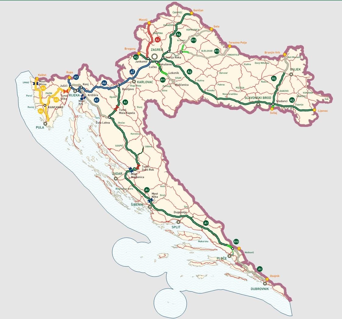 kroaziako autobideak mapa