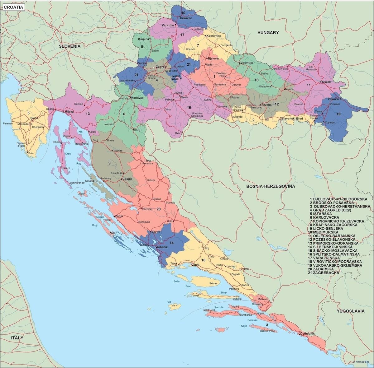 mapa politiko kroazia 