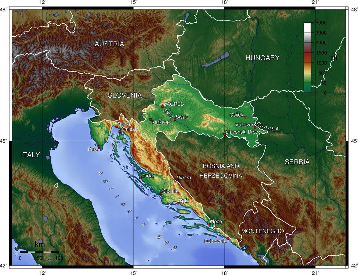 mapa topografikoak kroazia 