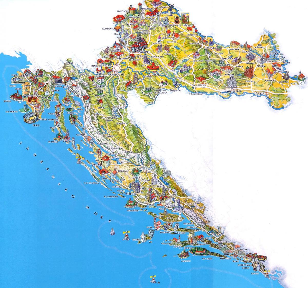 kroaziako turismo-erakargarri mapa