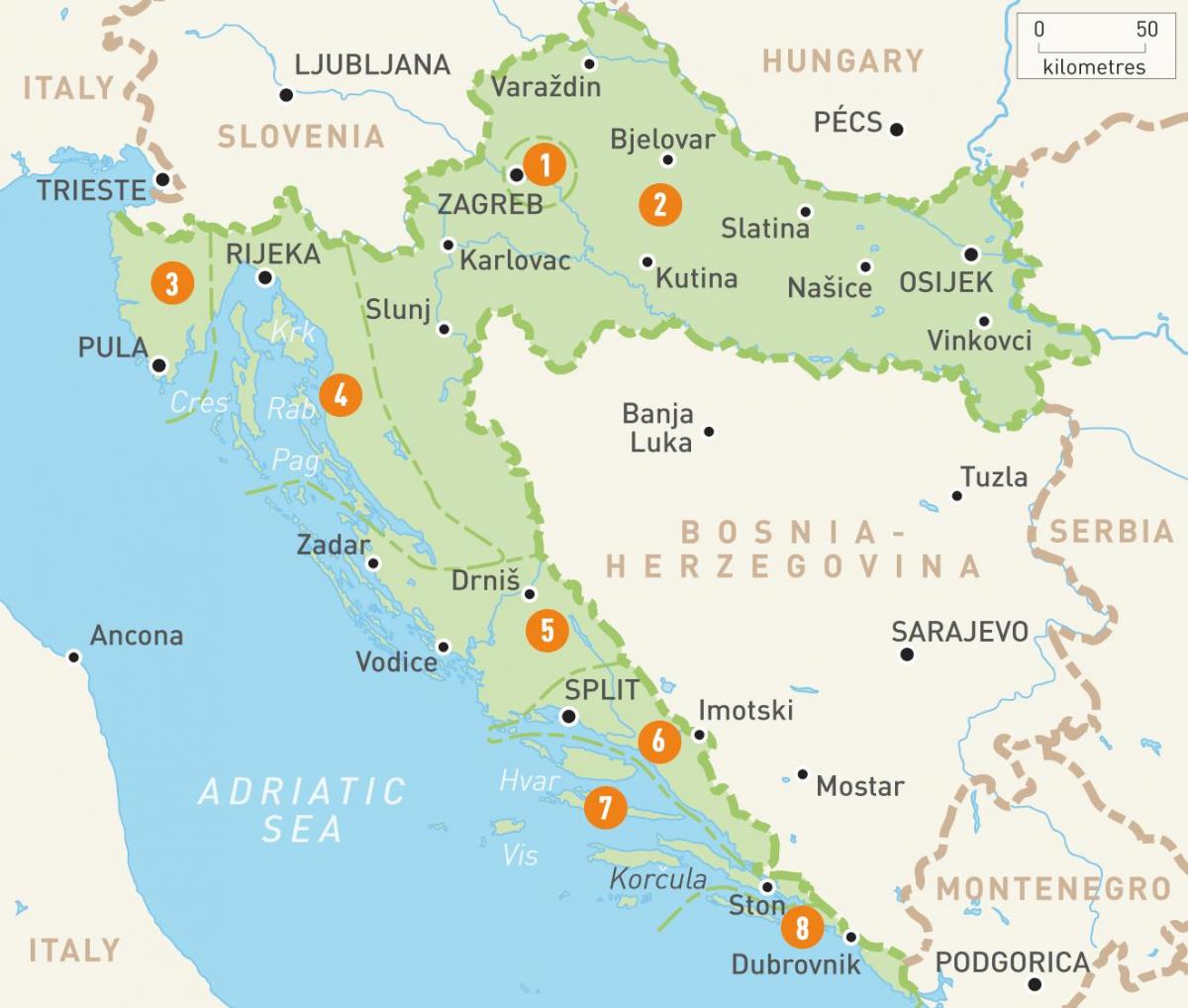 mapa kroazia eta uharte